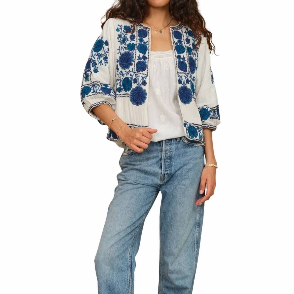 NEW M.A.B.E. greta jacket in ecru/blue